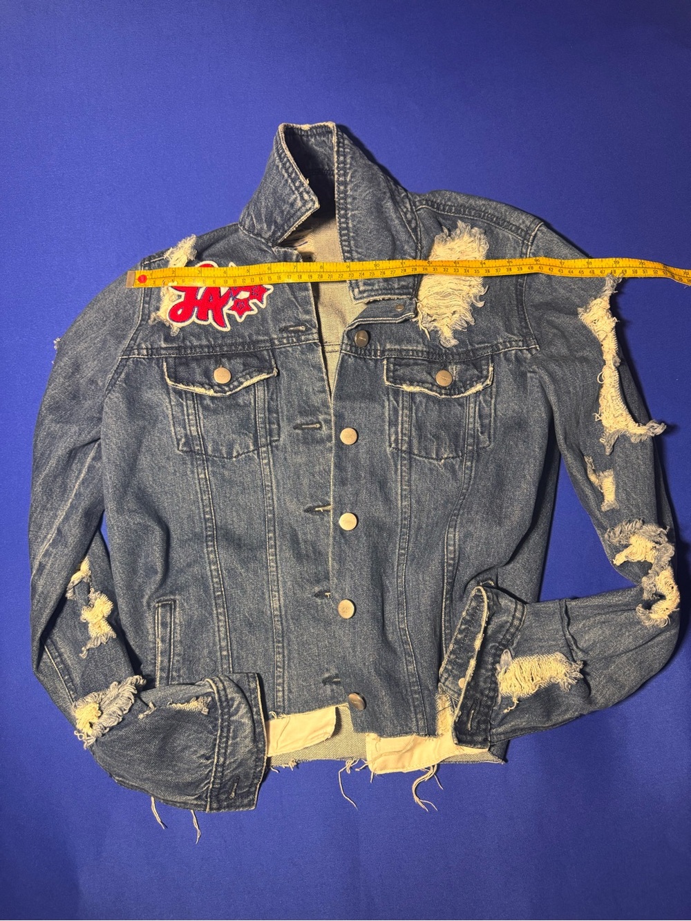 Tinsel Distressed Blue Denim Jacket with Patch